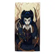 Black Dark Dragon Gothic Beautiful Girl Beach Towels Medium Large Extra Large