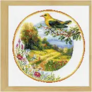 "Oriole Delight Cross Stitch Plate Kit - Vibrant 11" x 11" Design with 14ct. Whi