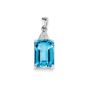 Sterling Silver Emerald-cut Swiss Blue Topaz u0026 Diamond Pendant