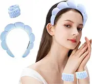 Spa Headband for Washing Face, Makeup Headbands for Women Girls, Flowers Metal Hair Clips Women Bride Wedding Hairpin Rhinestone Hair Pins (Blue)