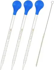 uxcell Graduated Dropper Pipettes Kit, 3 Pcs 2ml Borosilicate Glass Pipette with Blue Rubber Cap and Brush for Transfer Liquid for Lab, Chemistry, Clear