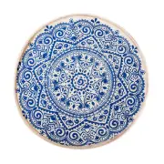NNEAGS Blue Carpet Soft Linen Bohemian Non-Slip Floor Retro Minimalist Round Rug