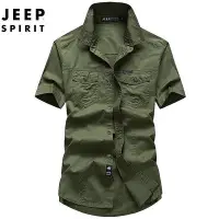 在飛比找Yahoo!奇摩拍賣優惠-JEEP2024夏季短袖襯衫男休閒寬松大碼上衣吉普新款純色工