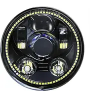 Wisamic 5-3/4" 5.75" LED Projection Headlight for Harley-Davidson 883, Sportster, Triple, Low Rider, Wide Glide Motorcycles (Black with Halo)