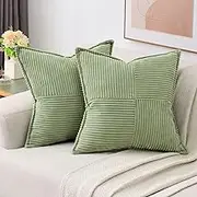 Set of 2 Decorative Throw Pillow Covers,45x45cm Lumber Pillow Covers, JOMWEN Soft Boho Striped Cushion Covers for Couch Bed Sofa Livingroom (Sage Green, 18x18 Inches)