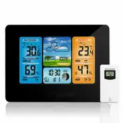 Black Wireless Digital LCD Indoor & Outdoor Weather Station Clock Calendar Thermometer