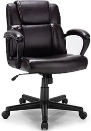 Giantex Office Chair, Mid-Back Computer Desk Chair, Swivel Task Office Chair w/Padded Armrests, Gaming Chair Ergonomic PU Leather Executive Chair w/Adjustable Height & Rocking Function, Dark Brown