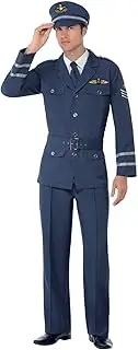 [Smiffys] Smiffy's Men's WW2 Air Force Captain Costume, Pants, Jacket, Hat and Tie, Wartime 40's, Serious Fun, Size M, 38830 Navy
