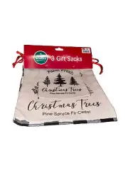 4 Pack Holiday Time Burlap Drawstring Christmas Trees/Plaid 3 Small Gift Bags