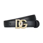 D&G DOLCE & GABBANA金屬LOGO牛皮釦式皮帶(黑X金)