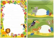 Letter Pad with Envelope for Children Animals Sloth Parrot Lion Monkey Stationery Set (A5 Pad with 25 Sheets + 15 Envelopes)