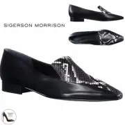 Sigerson Morrison Calida Roccia Loafers Snakeskin Black Leather Flat Shoes 37