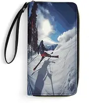[BFGWK] Large Wallet Novelty Winter Skiing Printing Long Wallet With Zipper Leather Wallet Suitable For Both Men And Women, style, 19.7x10.5cm
