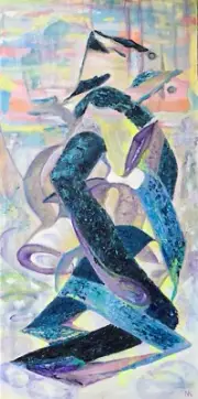 Abstract contemporary modern painting "Temptation", one of a kind, 30 x 15 in.