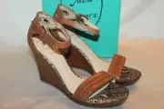 NEW! NIB! JACK ROGERS Cognac Brown Leather HARPER Wedge SandalS Sz 10 $188