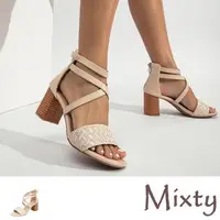 在飛比找森森購物網優惠-【MIXTY】涼鞋 高跟涼鞋/復古歐美編織一字縷空交叉繫帶高