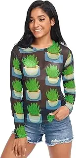 [RPLIFE] Potted Green Succulent Plants Mesh Sleeve Top, Mesh Tops for Women Sexy S-XXL