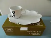 New CASA MIA MODO MIA Snack Set Coffee Cup & Desert Plate White Ceramic