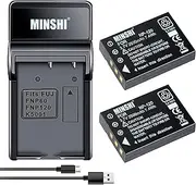 MINSHI NP-120 (2 Pack) + Quick Charger Set Replacement Battery Compatible with Fujifilm FinePix F10【3.7V 2500mAh】 High Performance Compatible Camera Battery 2023JZ