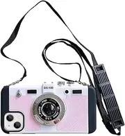 YAKVOOK Emily in Paris Phone Case for iPhone XR Cute 3D Vintage Camera Phone Case with Lanyard Adjustable Shoulder Strap Unique Cool Silicone PC Case for iPhone XR Girls Women Pink