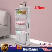 4-Tier Laundry Hamper Basket Sorter Clothes Storage Organizer Shelf Rolling Cart