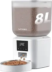 Nityers Automatic Cat Feeder - 8L/34 Cups Automatic Dog Feeder Timed Food Dispenser, Large Stainless Steel Food Bowl, Dual Power Supply, Large Capacity, Up to 50 Portions 6 Meals Per Day, White