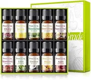 PHATOIL Fruity Fragrance Essential Oil Set 10 x 10 ml, Aromatherapy Premium Grade Oils Kit, Cherry, Mango, Coconut, Lemon, Apple, Passion Fruit, Watermelon, Sweet Orange, Lime, Strawberry…