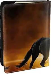 [EdWal] Black Horses Red Glowing Clouds Print Passport Cover with Credit Card Holder Leather Passport Case, for Women Men Family ID Travel, Black, One Size