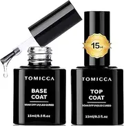 TOMICCA 15ml Top Coat Nail Polish & Base Coat Set, 2PCS Gel Nail Polish Top Coat and Base Coat Set, Soak Off UV LED Drying-Shine Finish and Long Lasting