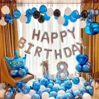 在飛比找momo購物網優惠-藍色系經典生日氣球組1組(生日氣球 派對 生日派對 派對氣球