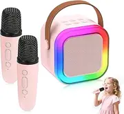 SENLINLIN Mini Karaoke Machine with 2 Wireless Microphones, Portable Karaoke Machine Bluetooth Speaker with LED Party Lights, Kids karaoke Toys Birthday Presents Easter Party Gifts for Girls and Boys