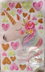 Unicorn Wall Decals Stickers 3 Sheets Hearts Stars Rainbow Clouds Vinyl Wall Art