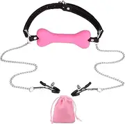 Mouth Plug Silicone Bone Adult Mouth Gag Nipple Clip Breast Clamp Restraint Sex Ball Gag Sex Bdsm Toy For Fetish Lover Pink