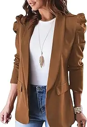 [KIRUNDO] Women's 2023 Fall Casual Blazers Puff Sleeve Lapel Open Front Work Suit Office Blazer Jackets with Pockets