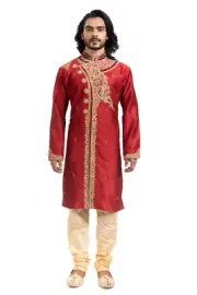 itailorman Indian Ethnic Design Red Kurta Churidar for Men 2pc