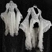 Lace Ruffle Tailcoat Medieval Renaissance Vintage Dress Women's Costume Vintage Cosplay Party Long Sleeve Dress Masquerade
