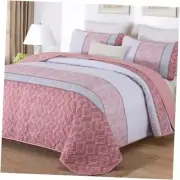 Pink Quilt Set King Size,Boho Striped BedspreadBohemian Plaid Bedding Set