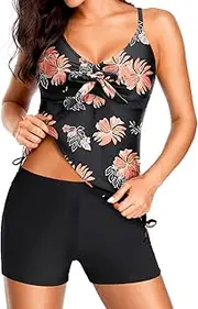 [Holipick] Two Piece Tankini Bathing Suit for Women with Boyshorts Athletic Swimsuit Tummy Control Tankini Modest Swimwear