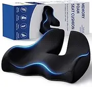 Benazcap Seat Cushion, Ergonomic Coccyx Cushion for Office and Car Chair, Sciatica Pain Relief, Memory Foam Seat Cushion with Washable Cover, Lumbar Support Cushion for Long Sitting