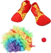 LIFKOME Full Clown Makeup Props Set Wig Nose Shoes Soft Polyester One Size Perfect for Halloween Parties Performances Random Color