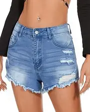 [Flvsun] Women's Ripped Mini Denim Shorts Mid Rise Summer Cute Sexy Hot Mini Jean Shorts with Pockets