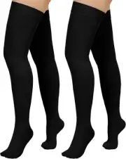 2 Pairs Compression Stockings for Women & Large, Closed Toe--black