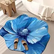 3D Shaped Realistic Flower Diatomite Absorbent Floor Mat,3D Realistic Flower Design Non-Slip Mud Floor Rugs, Diatom Mud Carpet (Blue A,80 * 80cm)