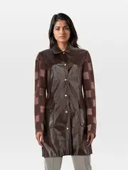 Brown Leather & Wool Knit Sleeve Coat