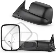 BDFHYK Tow Mirrors Compatible with Dodg Ram 1500 2500 3500 1994 1995 1996 1997, Trailer Pickup Truck Towing Mirrors with Convex Len Power Adjustable Manual Flip up, Left & Right, Black