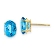 14k Yellow Gold 8x6mm Oval Blue Topaz Checker Earrings