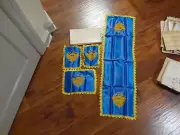 NOS WWII AIR FORCES TABLE RUNNER & 3 NAPKINS ROYAL BLUE SILK/ SATIN GOLD FRINGE