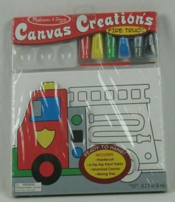 Fire Truck Canvas Creations Melissa and Doug Incl. Paintbrush, Paint Tubes, Tray
