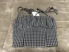 Forever 21 Black White Plaid Woven Tie Crop Cami Top X-Small NEW