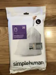 Code L 20 Ct SIMPLEHUMAN Custom Fit Trash Bags Can Liners Refill Size White Pack